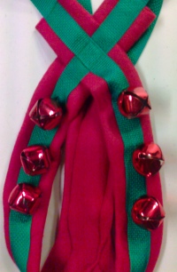 Sled Dog Harness Red Green w/ Bells close up